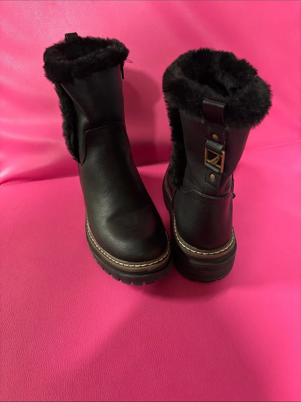 Nautica Black Faux-Fur Trim Winter Zip Boots